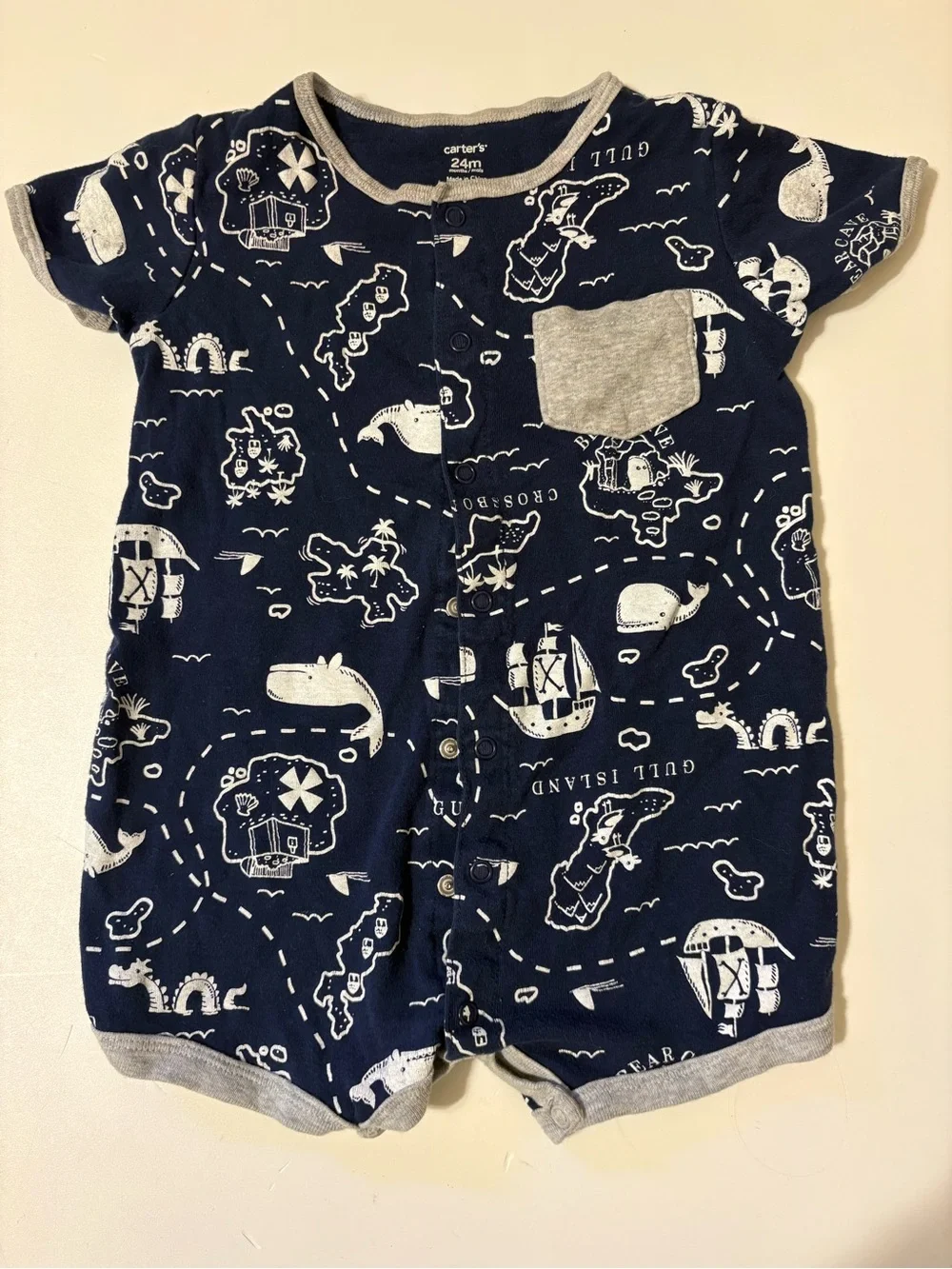 Carter's Navy Romper with Gray Trim and Nautical Print